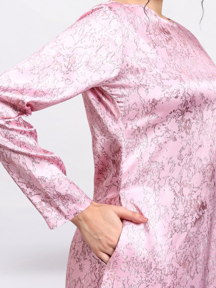 Women Pink Satin Marble print A-Line Dress