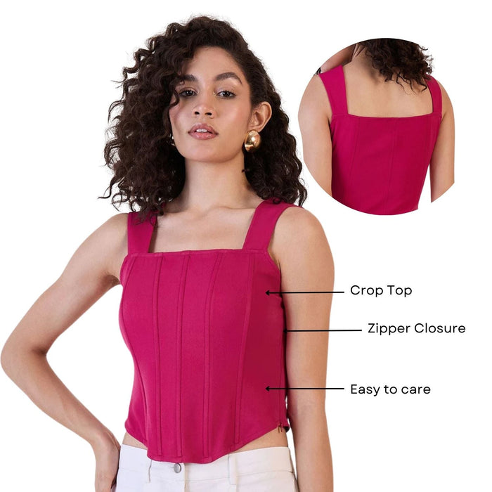 Women Pink Strappy Corset Top