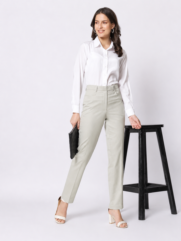 Women Sage Green Mid-Rise Formal Trousers