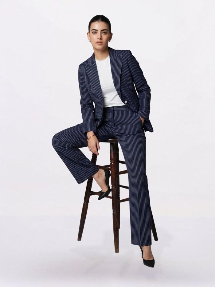 Women Striped Single-Breasted Formal Suit