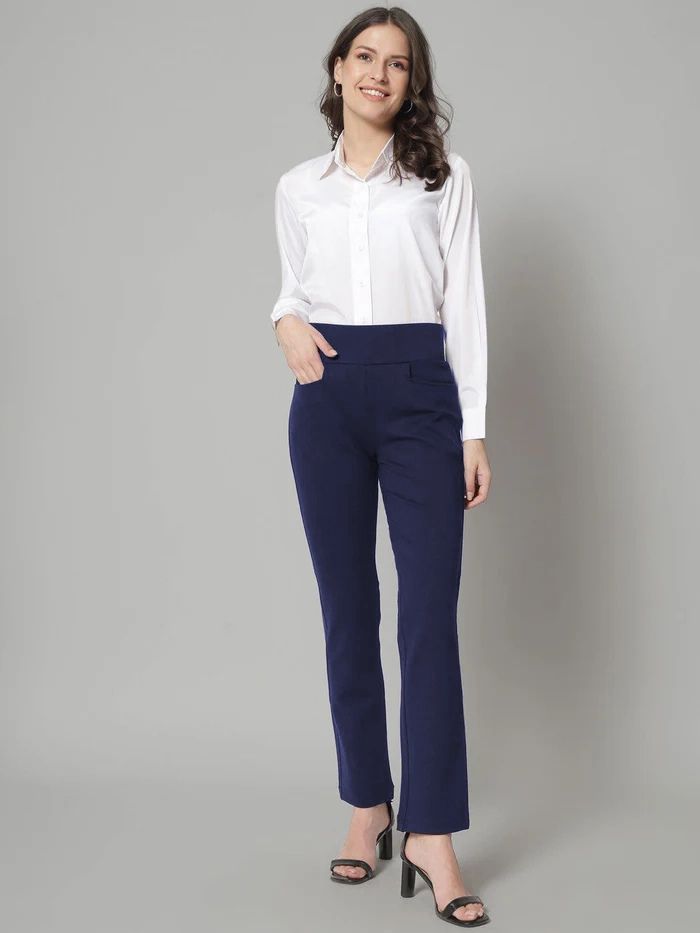Women Tailored Skinny Fit High-Rise Easy Wash Trousers