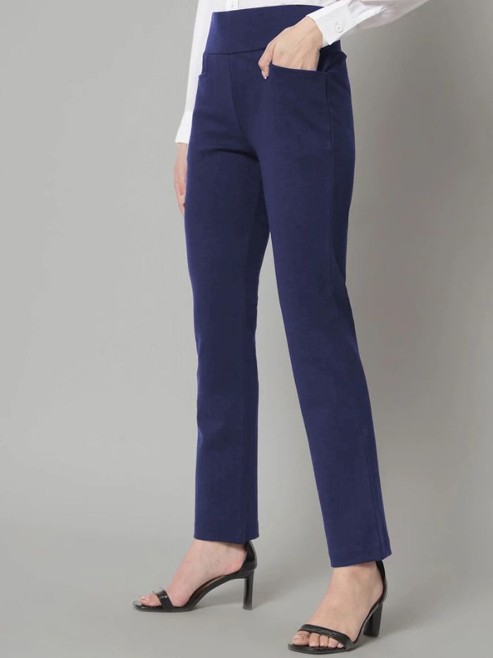 Women Tailored Skinny Fit High-Rise Easy Wash Trousers