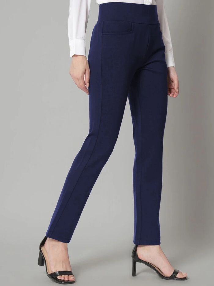Women Tailored Skinny Fit High-Rise Easy Wash Trousers