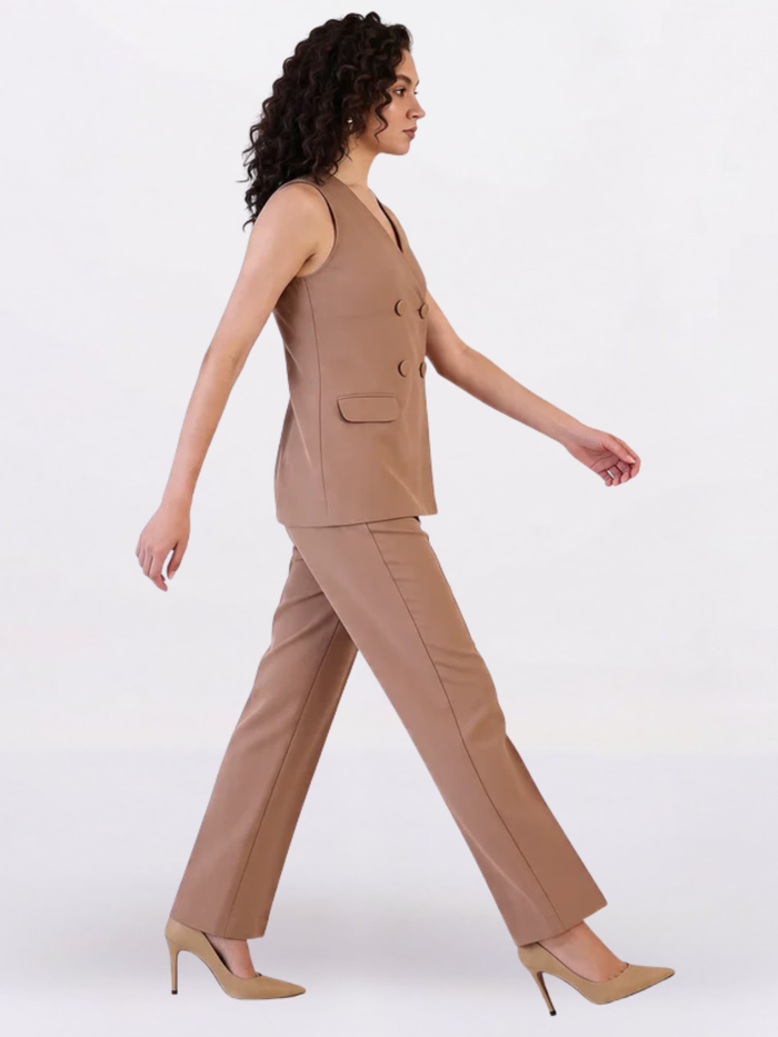 Women V-Neck Sleeveless Top With Trousers Co-ord set