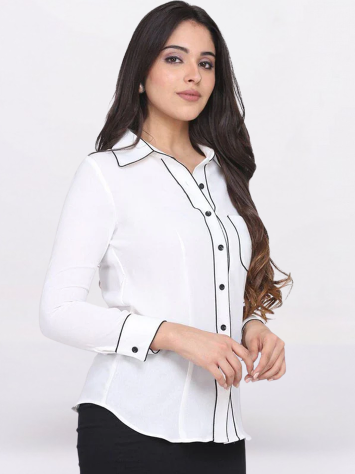 Women white Regular Fit Poly Moss Collared Shirt