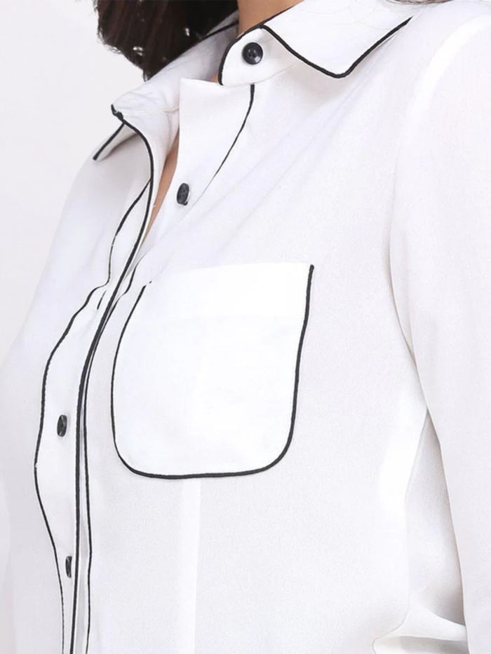 Women white Regular Fit Poly Moss Collared Shirt