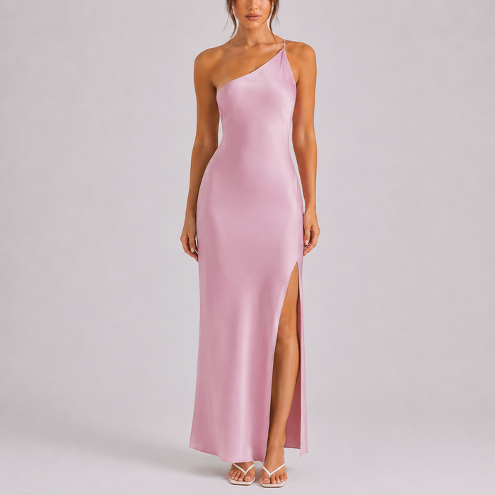 Women’s Elegant One-Shoulder Satin Maxi Dress