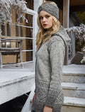Women's Fair Isle Long Hooded Coatigan with Celtic Knot Zip - Grey #color_grey