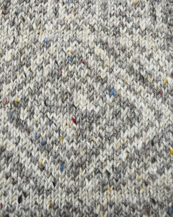 Women's Fair Isle Long Hooded Coatigan with Celtic Knot Zip - Grey Pattern #color_grey-pattern