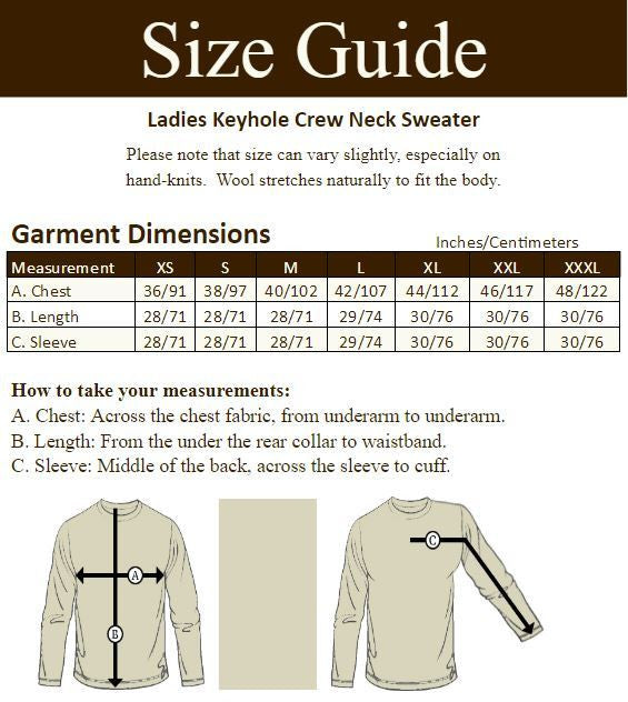 Women's Keyhole Crew Neck - Size Guide