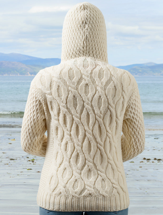 Women's Merino Wool Cable Knit Hoodie - Natural White #color_natural-white