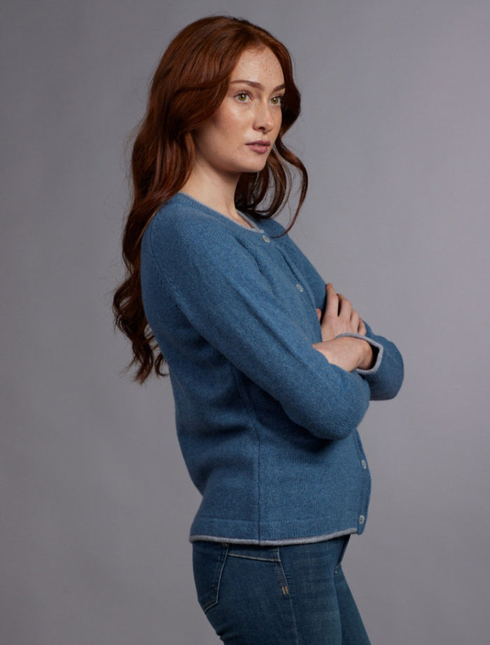 Wool Cashmere Button Down Cardigan - Harbour Blue #color_harbour-blue