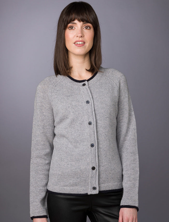 Wool Cashmere Button Down Cardigan - Silver #color_silver