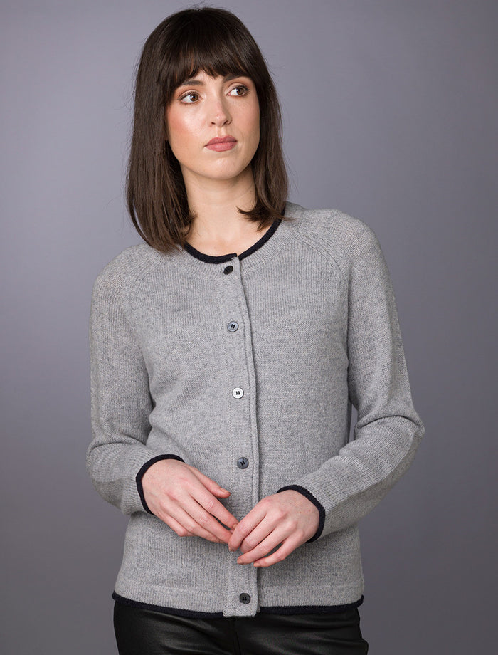 Wool Cashmere Button Down Cardigan - Silver #color_silver
