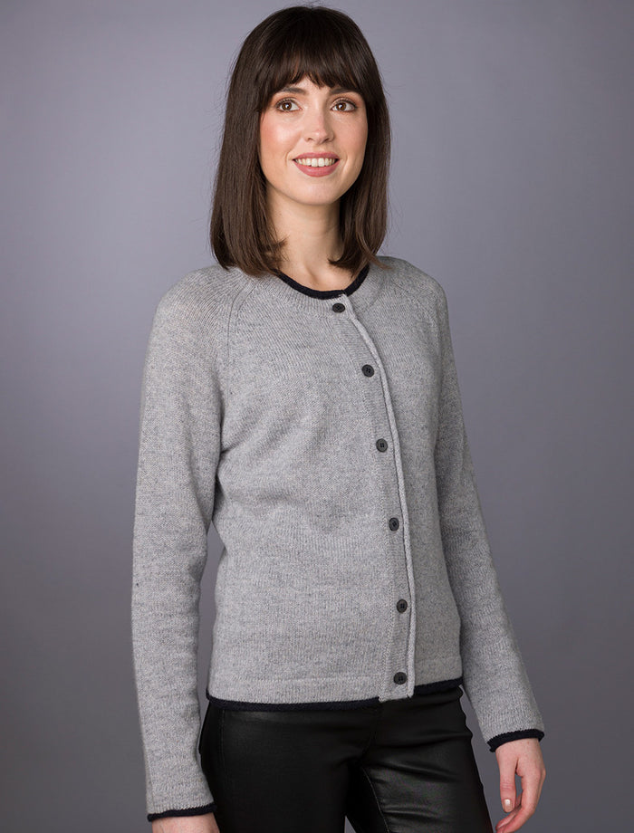 Wool Cashmere Button Down Cardigan - Silver #color_silver