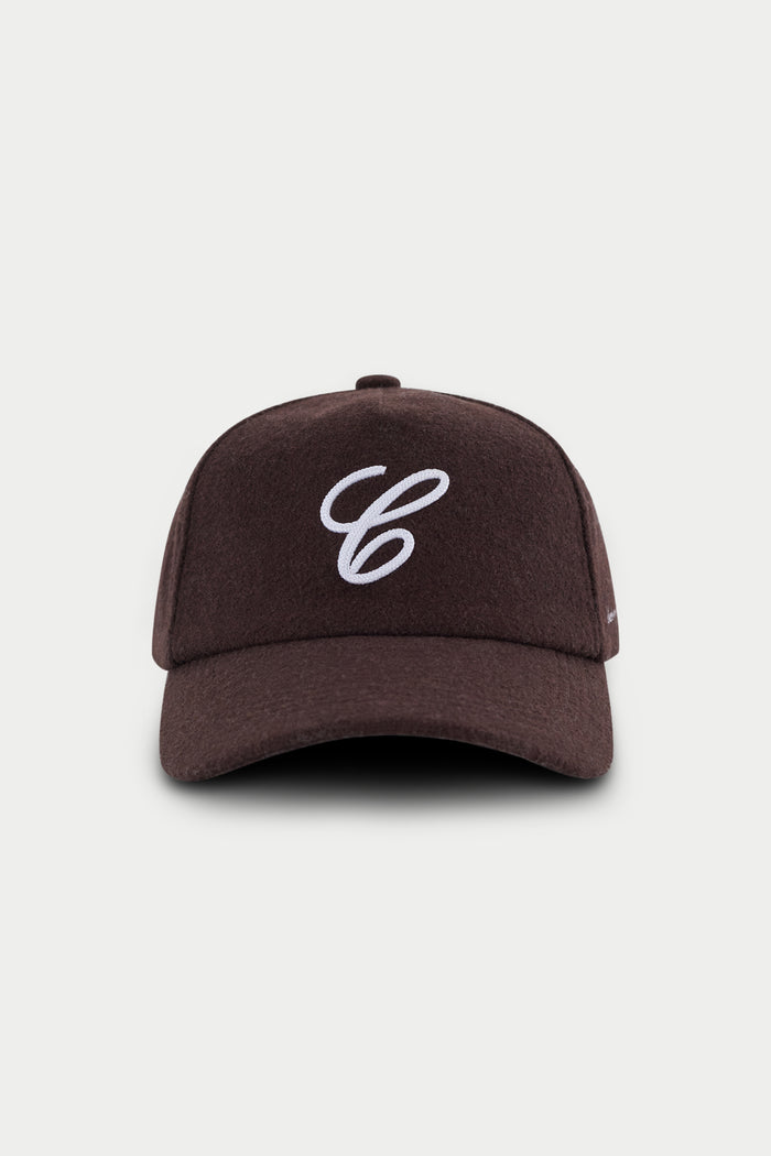 WOOL SCRIPT EMBROIDERED CAP - BROWN