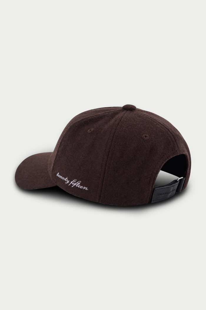 WOOL SCRIPT EMBROIDERED CAP - BROWN