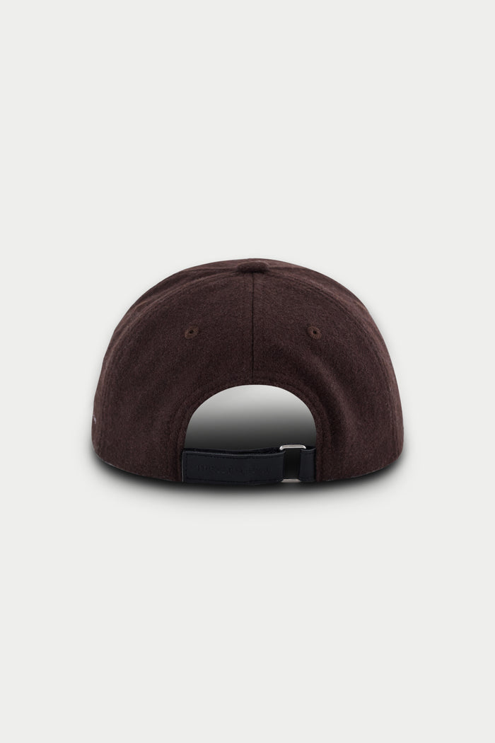 WOOL SCRIPT EMBROIDERED CAP - BROWN