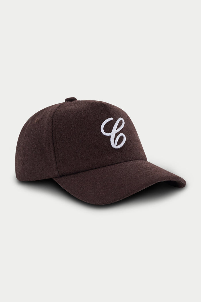 WOOL SCRIPT EMBROIDERED CAP - BROWN