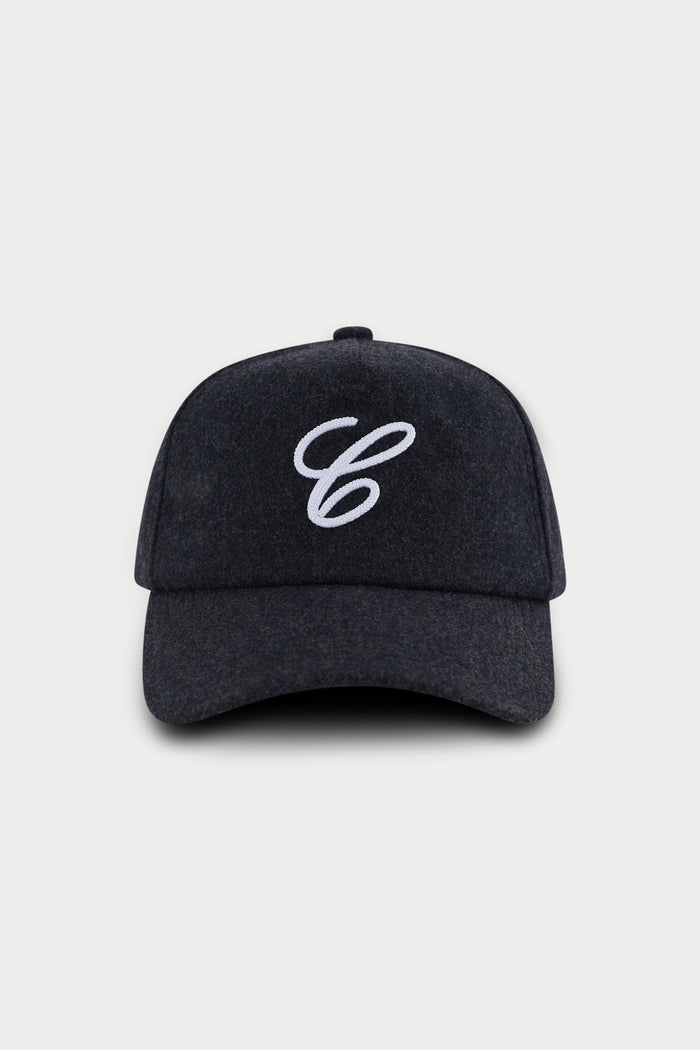 WOOL SCRIPT EMBROIDERED CAP - CHARCOAL