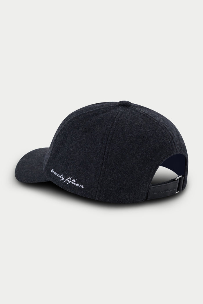 WOOL SCRIPT EMBROIDERED CAP - CHARCOAL