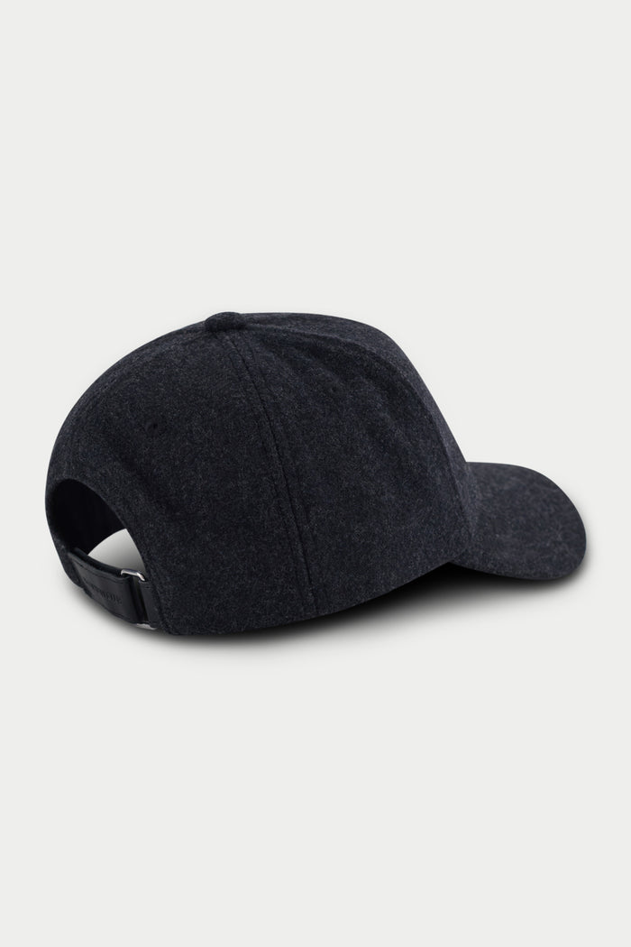 WOOL SCRIPT EMBROIDERED CAP - CHARCOAL