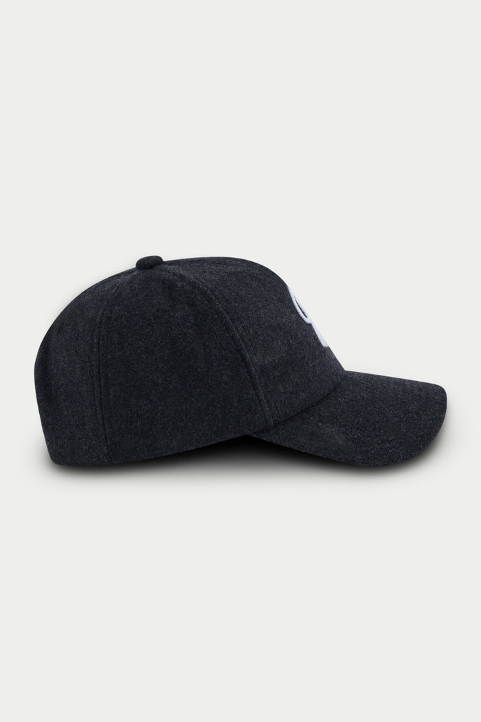 WOOL SCRIPT EMBROIDERED CAP - CHARCOAL