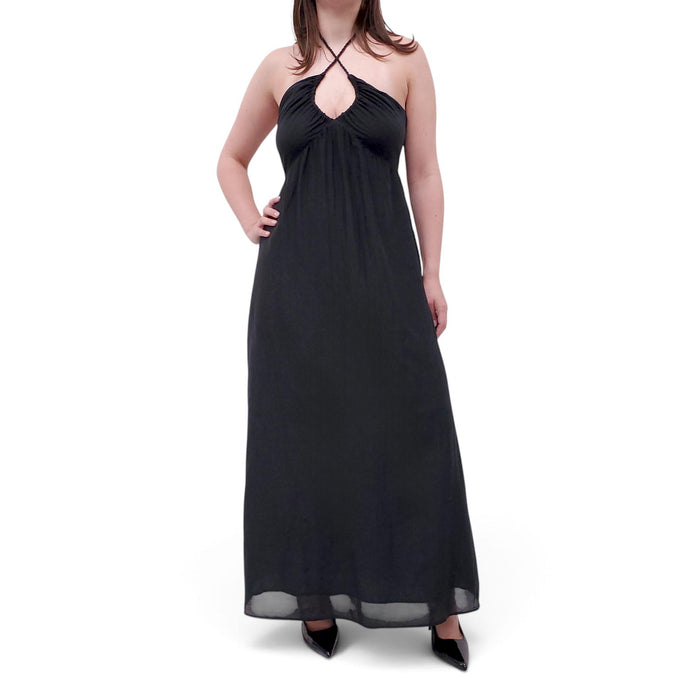XIRENA BLACK CRISS CROSS HALTER DRESS - SIZE L