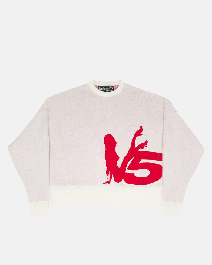 YURE KNIT OFF WHITE - off white graphic knit sweater, front view - Cold Culture