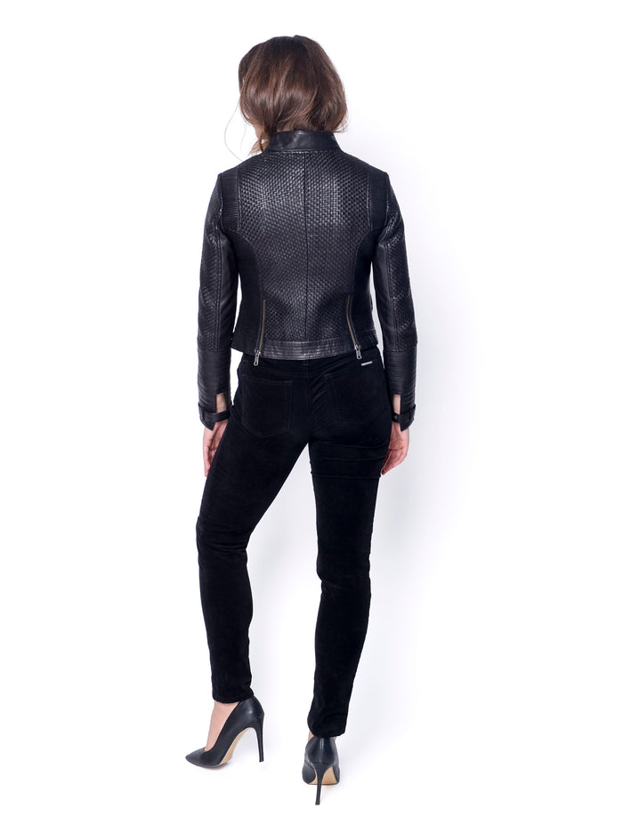 Zoe Hand Woven Leather Jacket-Chocolate