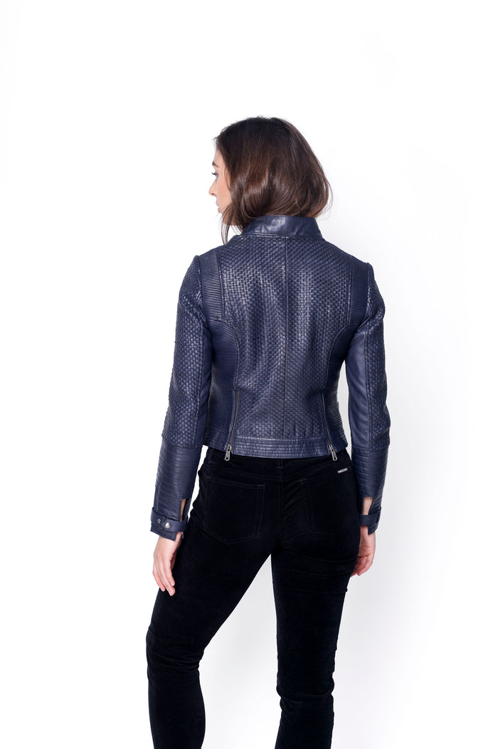 Zoe Hand Woven Leather Jacket-Chocolate